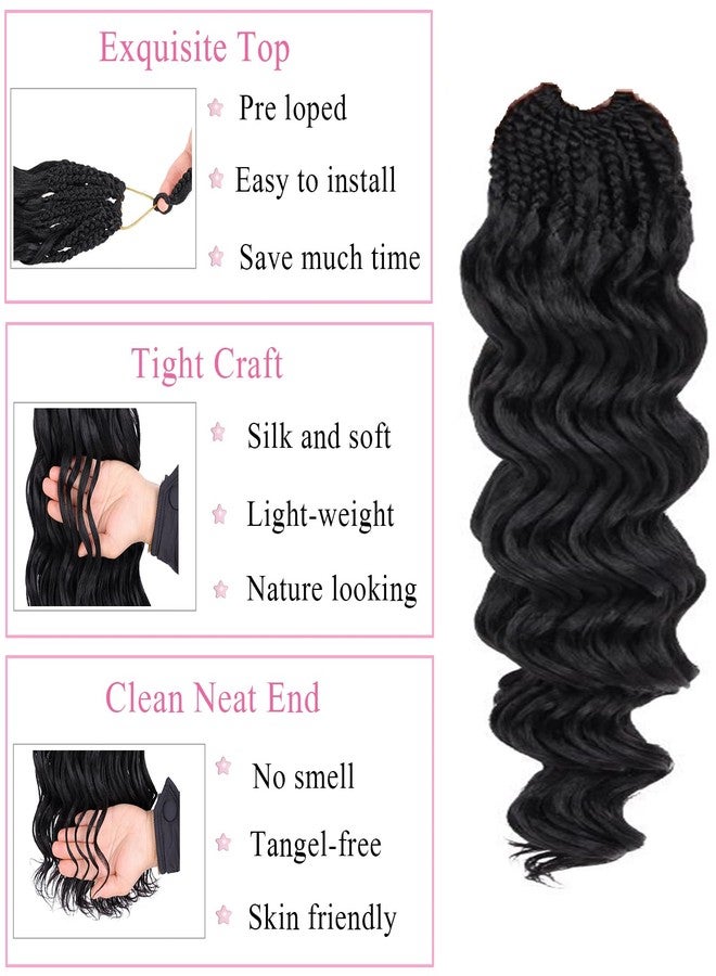 ZRQ 8 Packs Pre Looped Ocean Wave Crochet Hair 18 Inch Synthetic Braids Black Deep Wave Curly Boho Hair for Braiding Crochet Extensions Hair for Women 1B - Image 4